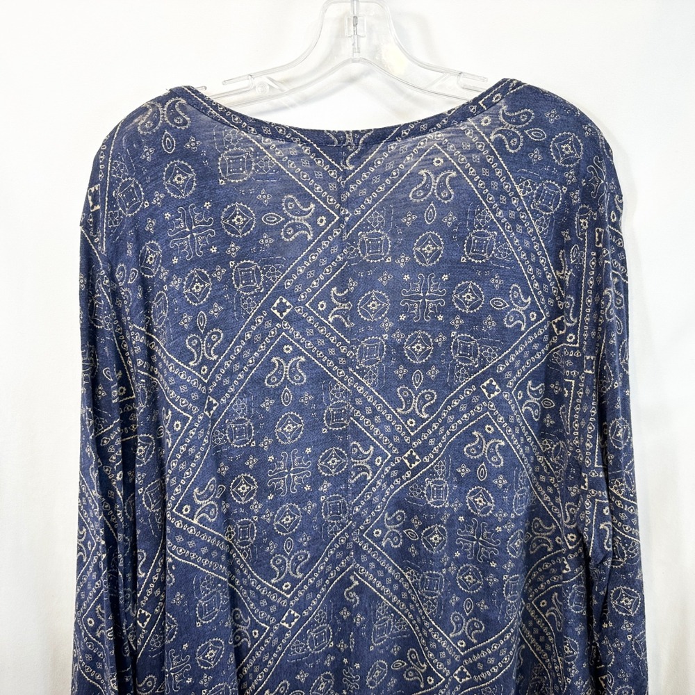 Lucky Brand Plus Sz 3X Top Navy Blue Bandana Print V-Neck Tunic Cotton Boho 619 - Picture 5 of 9
